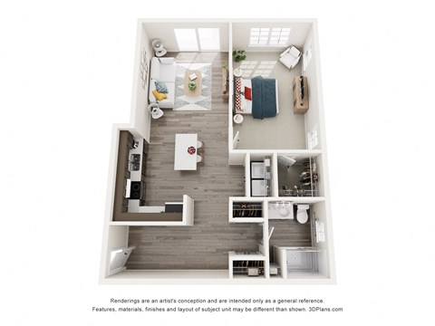 Floor plan for 1 bed, 1 bath, 902 sqft